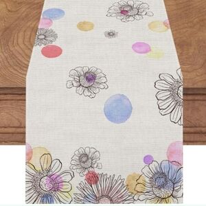 Jiudungs Linen Watercolor Daisy Spring Table Runner 72 by 13 Inches